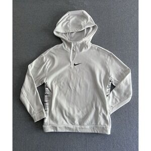 Nike Hoodie Swoosh White Sweatshirt Kangaroo Pocket XS Hooded Side Logo Stretch